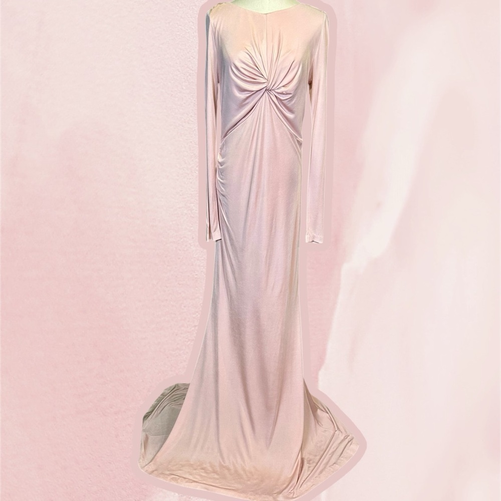 NWT Donna Karan New York ‘Lush Life’ Knit Twist-Front Long-Sleeve Evening Gown